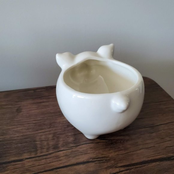 Pig Planter, White Pig Plant Pot, Ceramic Animal Planter, Succulent Planter, 6" - Picture 5 of 8